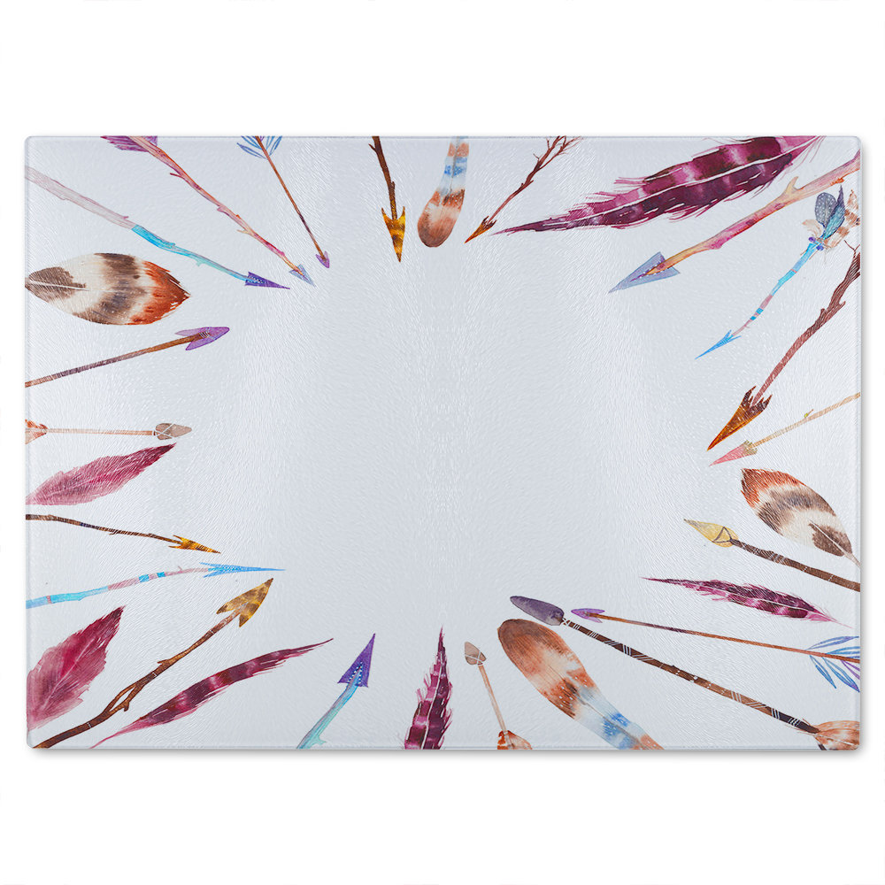 Watercolor Boho Chic With Feathers And Arrows Glass Chopping Board