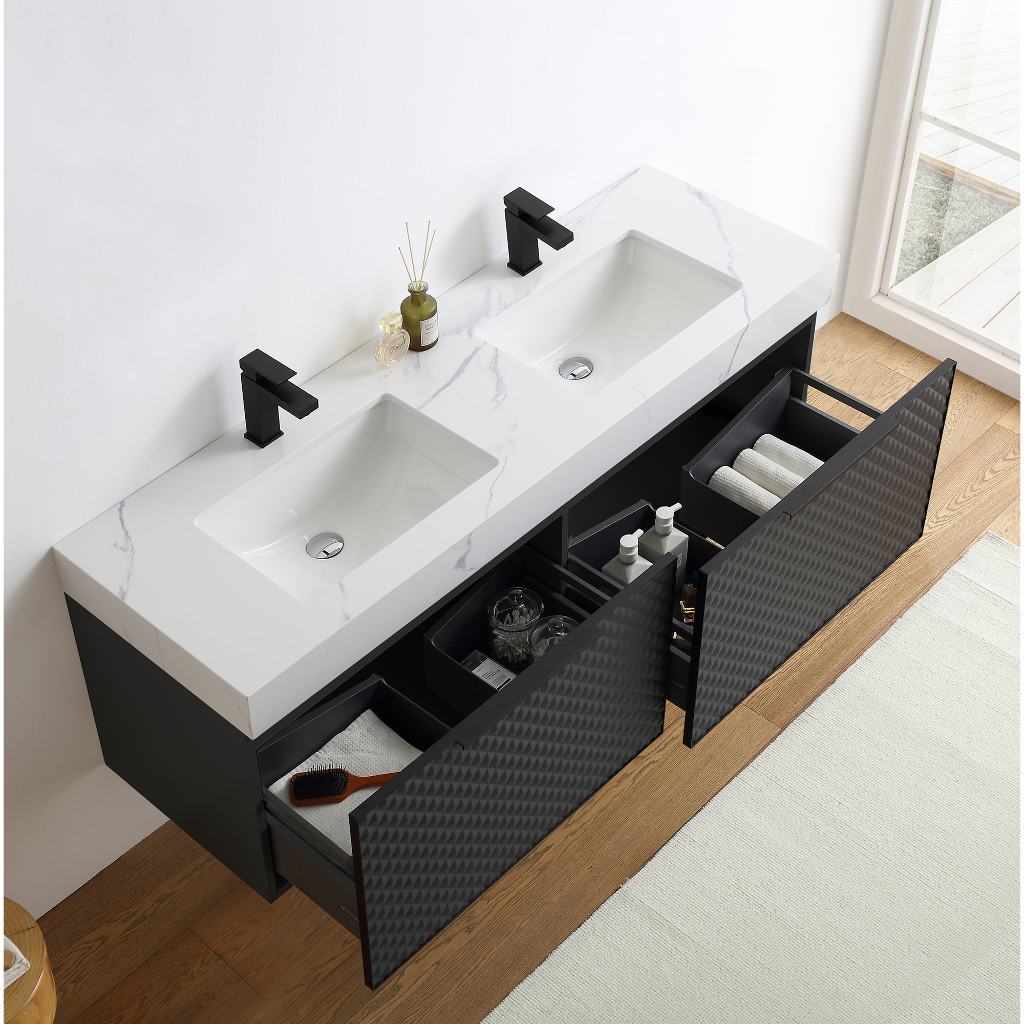 Diedrick 60'' Double Bathroom Vanity, Black