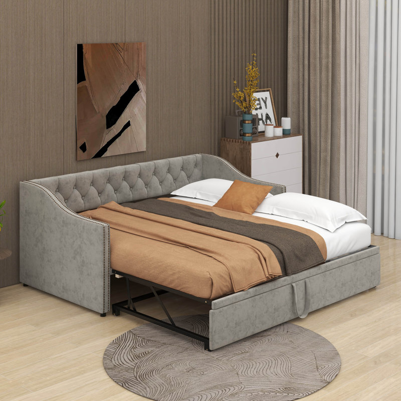 Lit de jour simple rembourré avec couchette, Gris