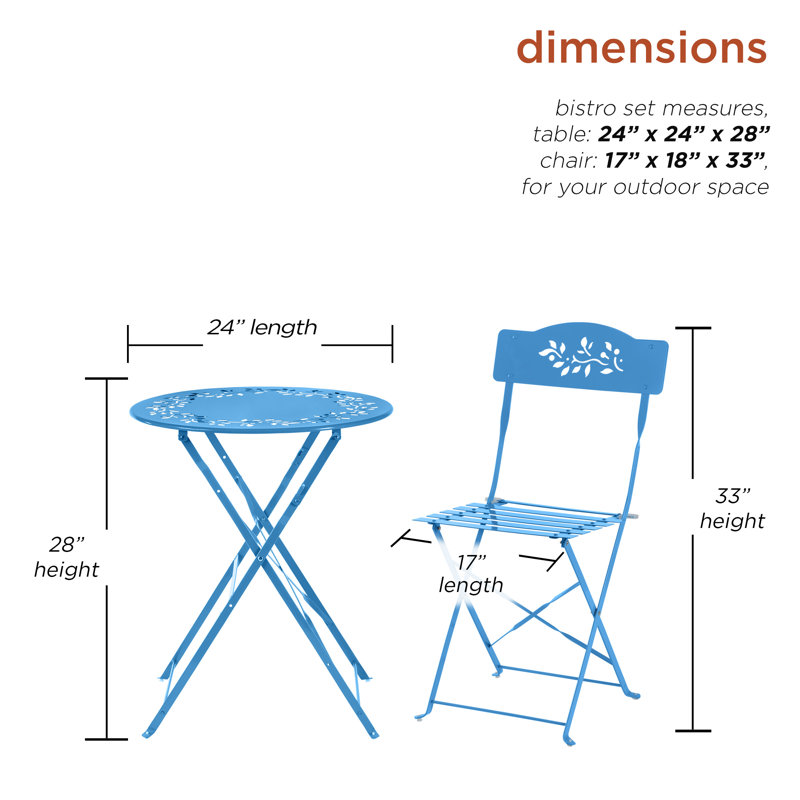 Alfreda 2 - Person Metal Patio Dining Set with Round Table, Blue