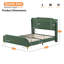 Structure de lit grand format en similicuir vert avec tête et pied de lit à oreilles, détails en métal doré, lit plateforme avec support à lattes en bois-656200313-656200319