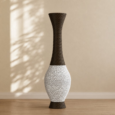 39-Inch Tall Standing Floor Vase: Modern Artificial Rattan Decor - Two-Tone Dark Brown Finish & Rustic Design - Living Room Bedroom Entryway Home Accent Piece