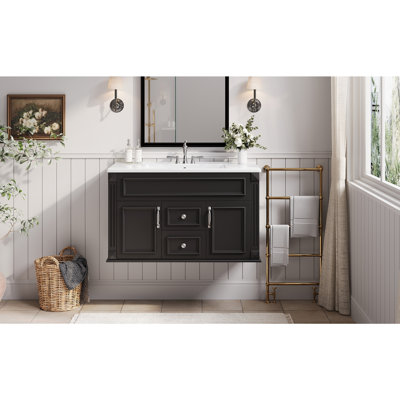 Meuble-lavabo mural 36 po avec lavabo et tiroirs en céramique, meuble-lavabo simple de style français avec charnières à fermeture douce