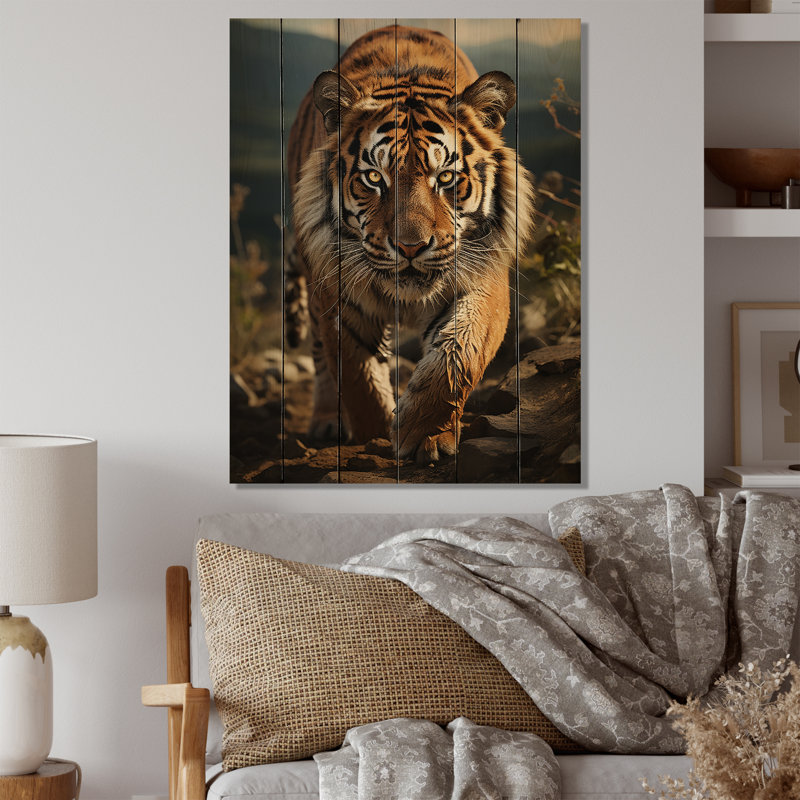 Tigre, portrait extrêmement détaillé III sur bois, H 32 po x l 24 po x P 0,78 po