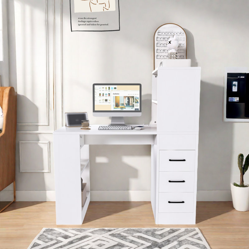 Modern Computer Desk With 4-in-1 Socket, 3 Slide Drawers And 4 Storage Levels