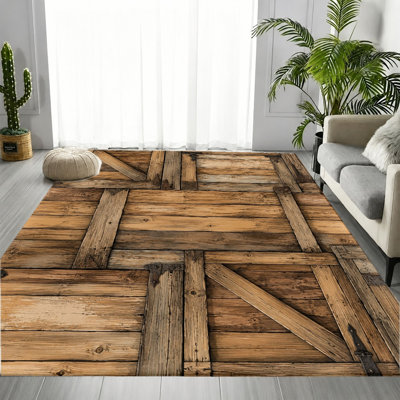 Tapis rétro en planches de bois, motif de porte de grange rustique, tapis antidérapant, décoration intérieure artistique pour salon, chambre à coucher, entrée, cuisine, appartement