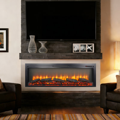 Recessed Electric Fireplace 54 Inches, Infrared Remote, Log - Like Flame, 3 Levels Of Flame Brightness, 1400W Heating Capacity Remote Control, Heating, 50000 Hours Led, 2 Display Styles, Double Device