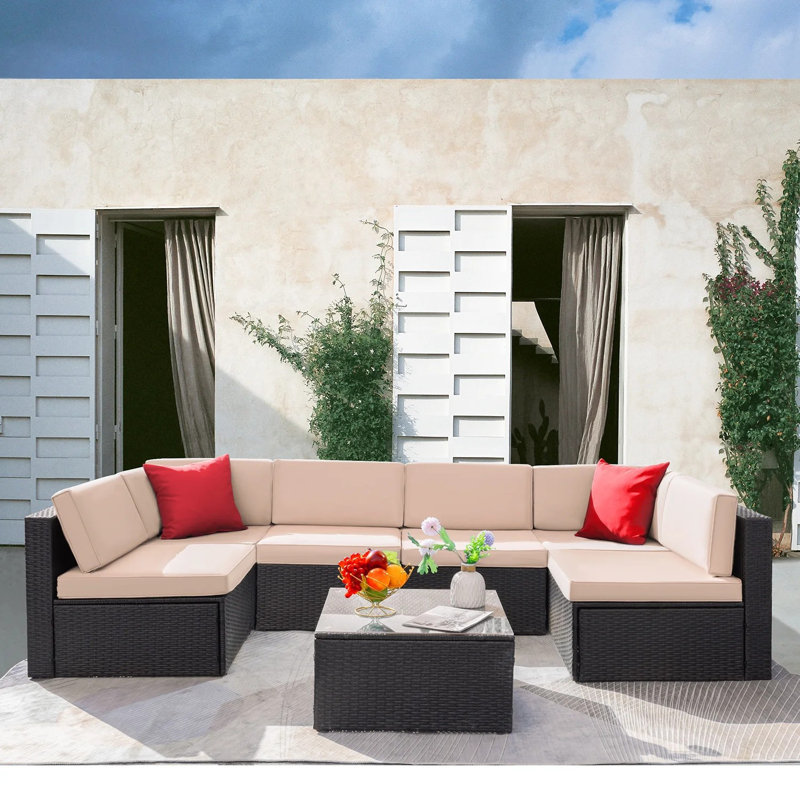 Bump 6 - Person Patio Conversation Set with Cushions, Beige/Red