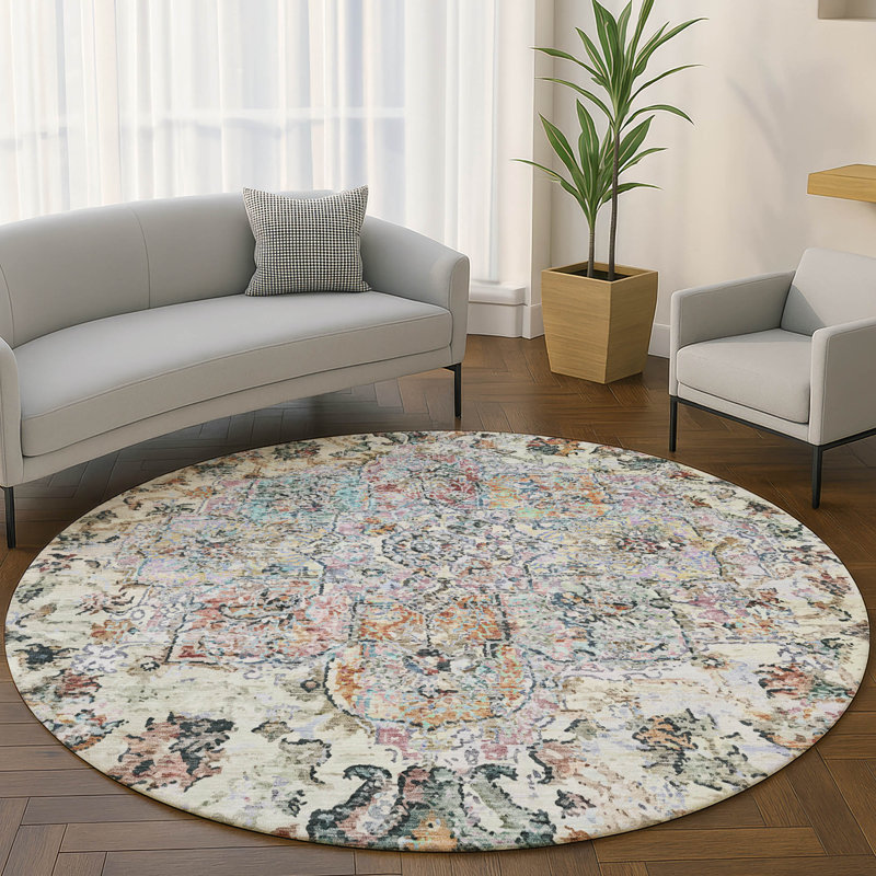 Premium Machine Washable Mayfield AMF2138 global Rug, Sage, 8' Round