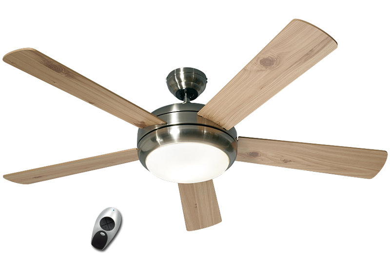 132cm Ceiling Fan, Brushed Chrome with Beech and Pine Blades