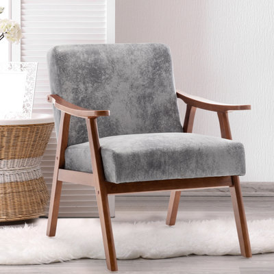 Fauteuil d'appoint moderne du milieu du siècle, structure en bois massif. Rembourrage pour plus de confort. Convient à différents espaces. Piètement lounge facile à assembler. Coussin inclus. Parfait pour les petits espaces. Instructions de montage simples.