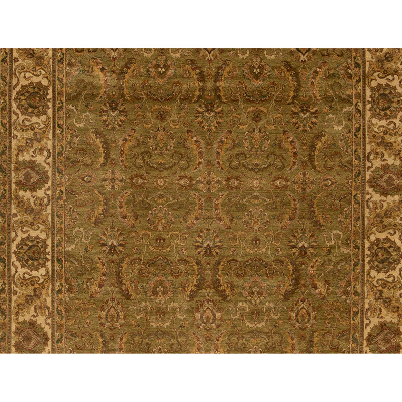 Tapis vert et ivoire noué à la main de haute qualité