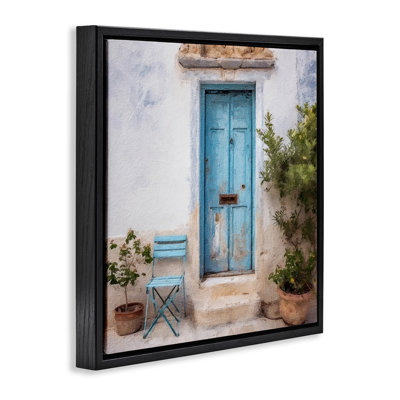 Blue Town Doorway Framed Floater Canvas Wall Art by RileyB