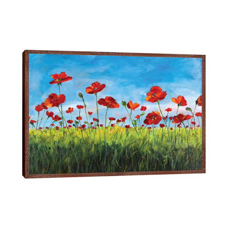 Wild Poppies by Julie Derice - Floater Frame Print on Canvas, 152.5 cm H x 101.5 cm W, Brown Framed