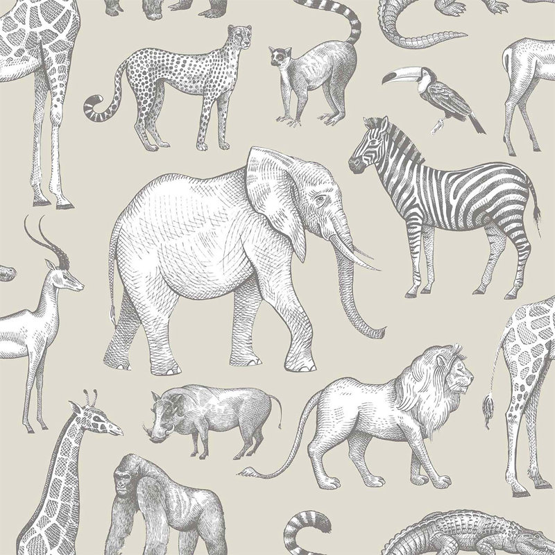 Rouleau de papier peint L 33 pi x l 20,9 po Kenji Safari, Taupe