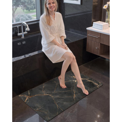 Tapis de bain ultra mince, tapis antidérapant à séchage rapide, tapis de bain en marbre absorbant, tapis en caoutchouc lavables pour le plancher de la douche, devant la baignoire, décor de salle de bain, motif de marbre veiné