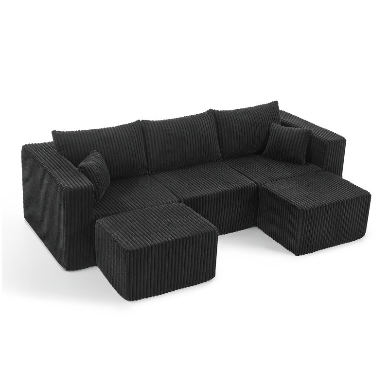 Canapé modulaire compact en velours côtelé compact avec un style minimaliste moderne et un canapé modulaire à compression ultra-confortable avec un design efficace et peu encombrant - noir
