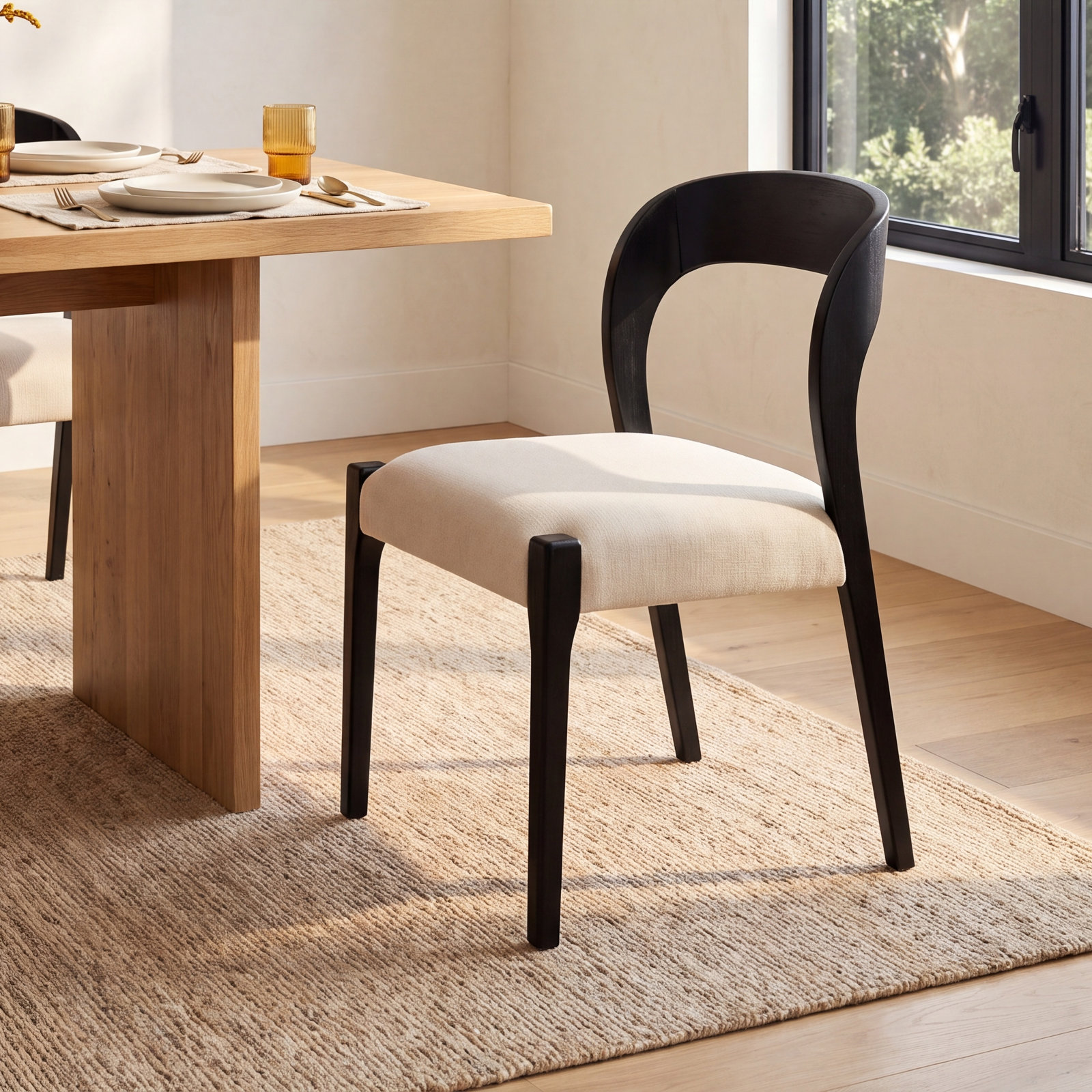 Hamish Linen Oak Dining Chair, Black
