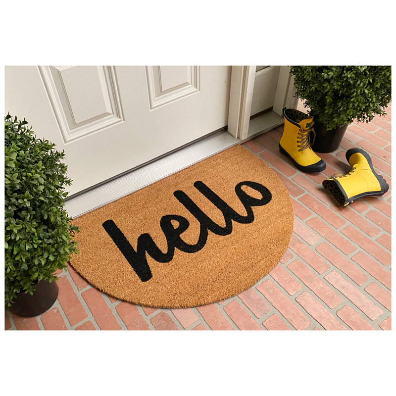 Tapis de porte d'extérieur antidérapant Aceta Arch Hello 36 po x 24 po, Brun / noir