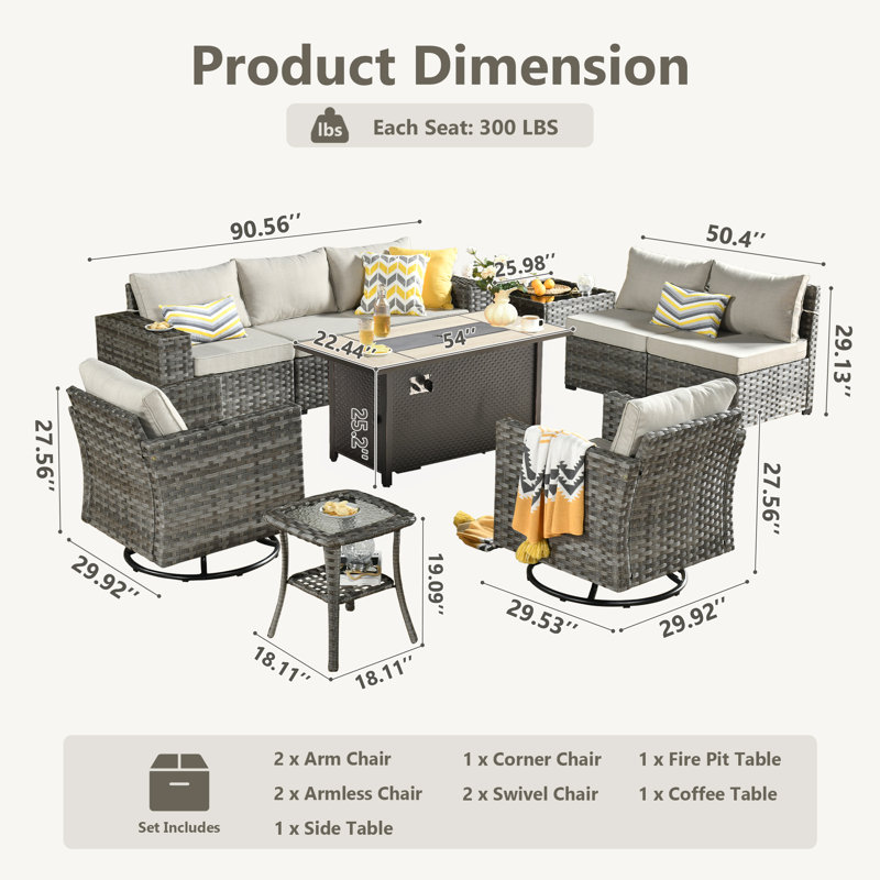 Bobia Wicker 7 - Person Modular Patio Conversation Set with Cushions, Beige