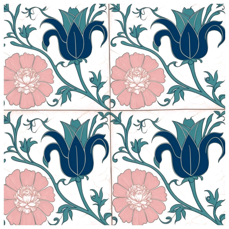 Blue Pink Floral Tiles Comforter, Twin Extra Long