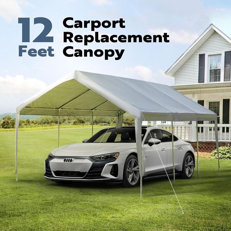 20 ft. White PE Fabric Carport Replacement Canopy Cover