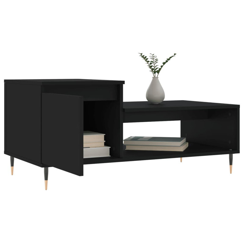Seegmiller Four Leg Coffee Table with Storage, Black