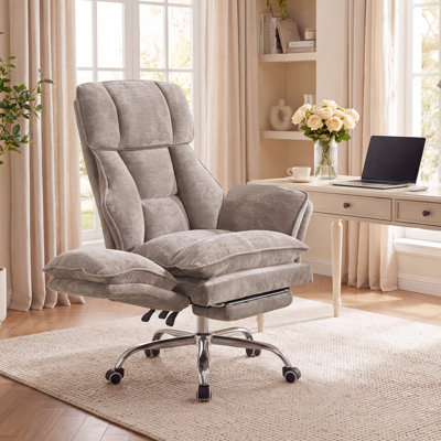 High Back Office Chair with Footrest, Available in Chenille and Teddy Fabric