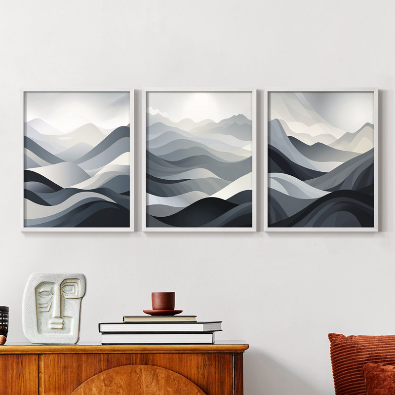 Lanscape Study Series LIX -Set de 3 estampes numériques giclées -Prêt à accrocher, Cadre blanc, H 10 po x l 8 po