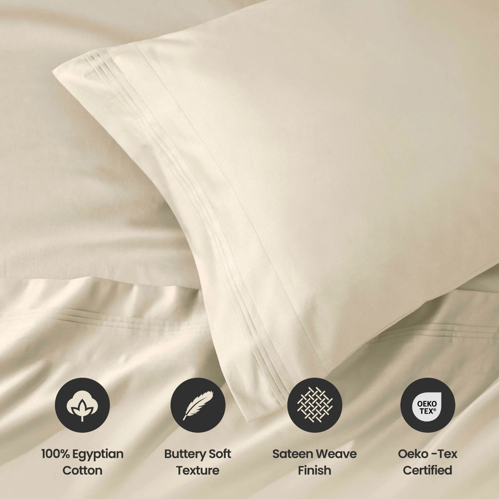 Arling Cotton Pillowcase, Ivory, Standard Pillowcase