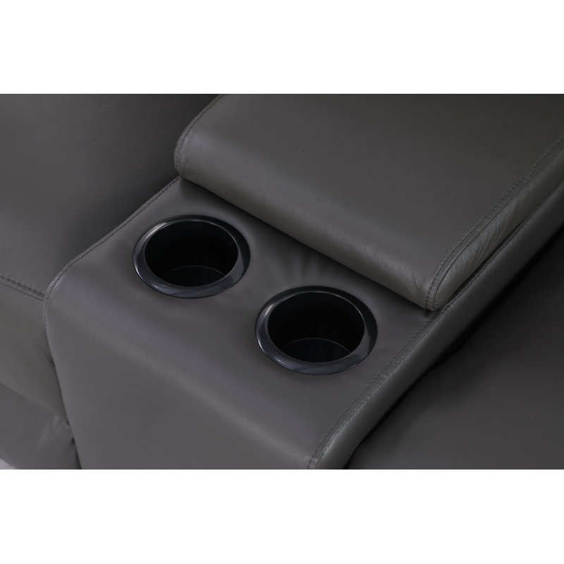Upholstered 71.65'' Power Reclining Loveseat, Gray Genuine Leather