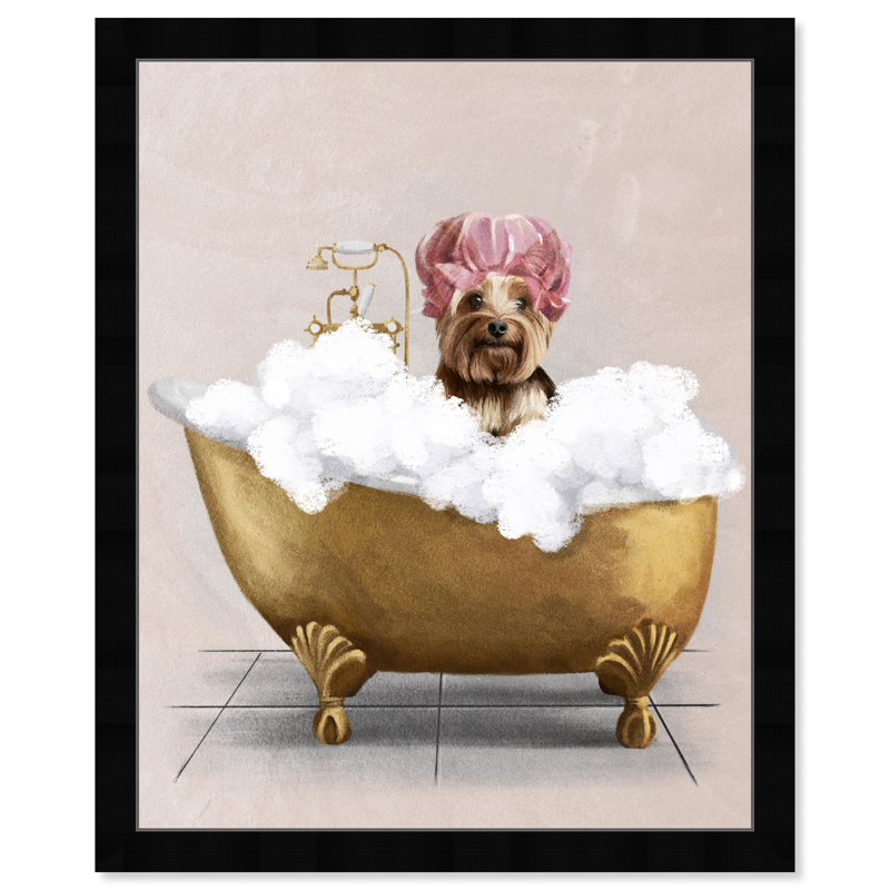 Bathaign Yorkie - peinture encadrée, Cadre noir, H 22 po x l 22 po