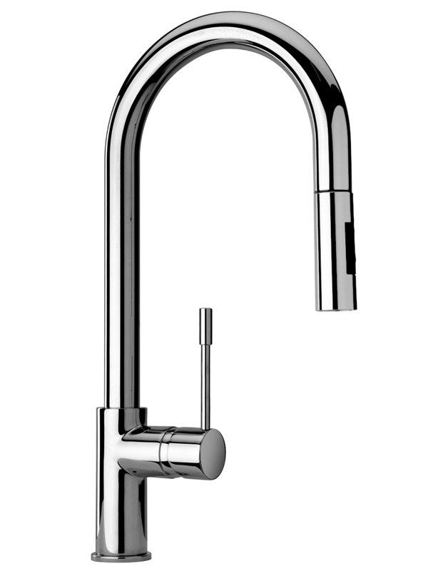 Vulcan Pull Down Single Handle Hi Arc Kitchen Faucet, Polished Chrome