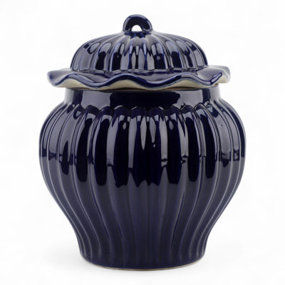 Navy Glazed Porcelain Jar with Lid