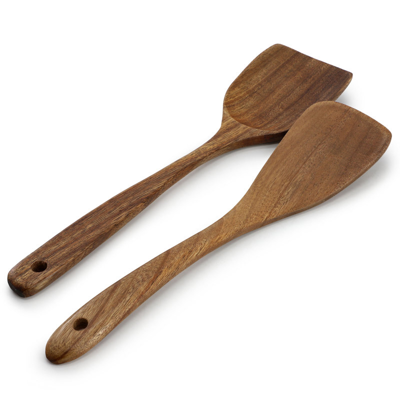 Assortiment de 6 outils de cuisine brun foncé en bois d'acacia
