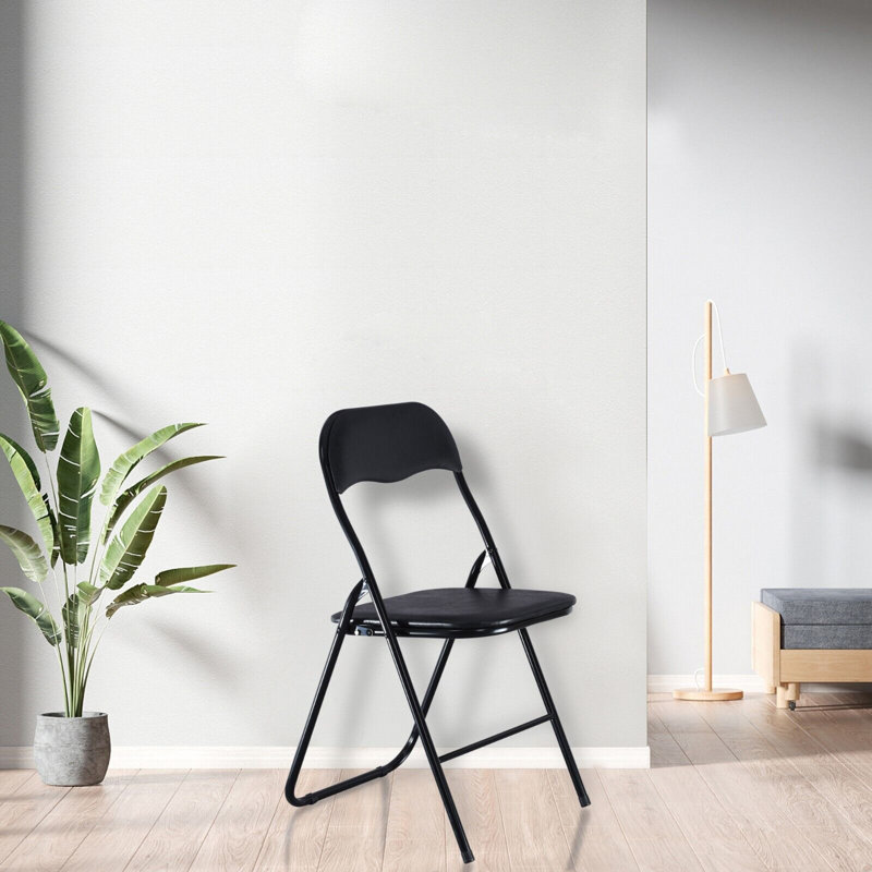Naveeda Upholstered Padded Stackable Folding Chair Folding Chair Set, Black