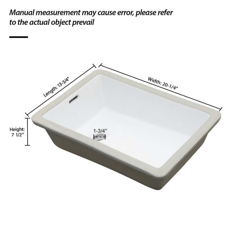 Lavabo de salle de bain vertical en céramique blanc encastré avec trop-plein 13,75 "X 20,25"