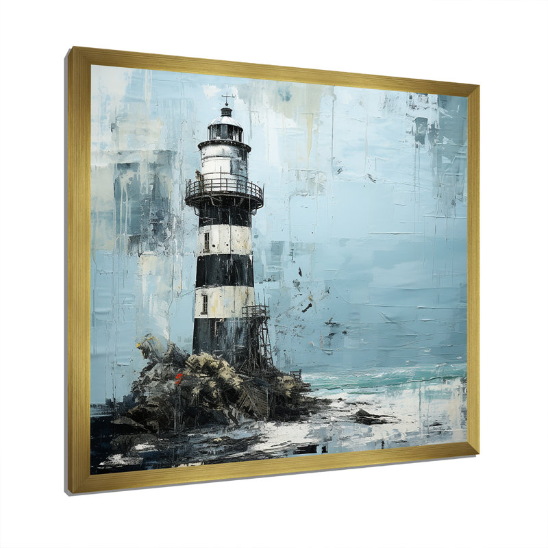 Mystérieux phare bleu et noir - impressions nautiques et de plage, Cadre doré simple, H 36 po x l 36 po x P 1,5 po