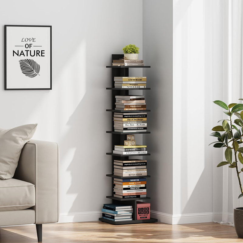 8-Tier Narrow Vertical Bookshelf, Black