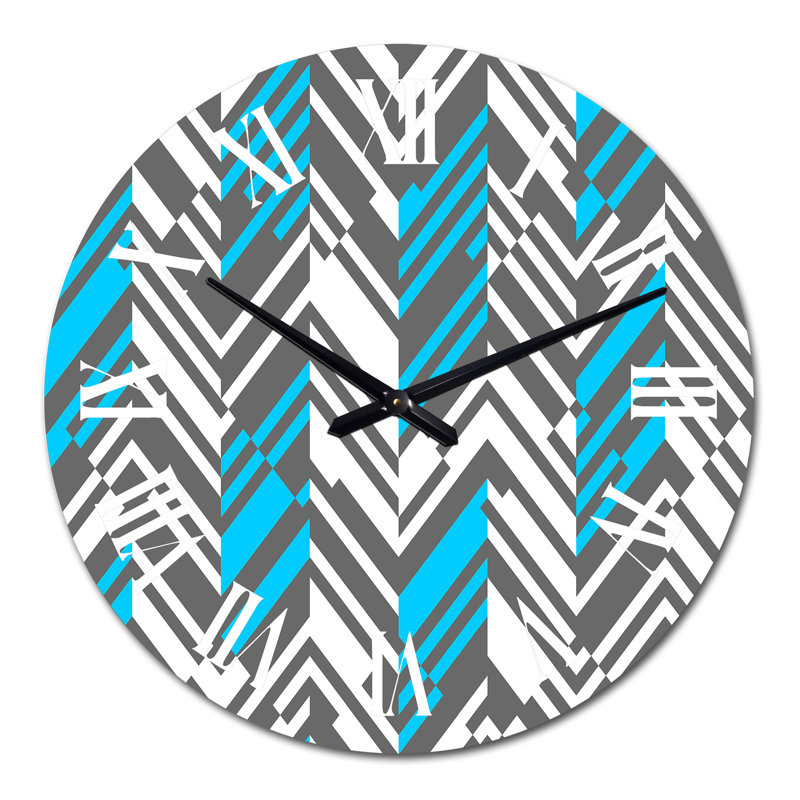 Gris et bleu triangulaire géométrique - horloge murale à motifs, Moyen
