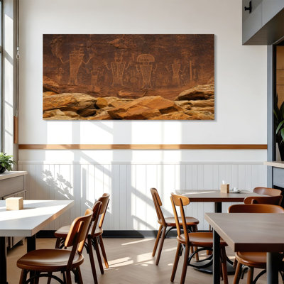 Canvas Wall Art Native American Petroglyphs Wall Decor for Living Room Bathroom Bedroom Office 24"H x 48"W Art Paintings, Ready to Hang