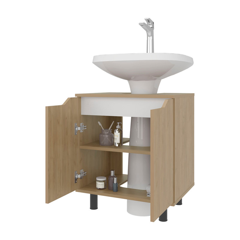 Armoire de rangement sous l'évier avec portes doubles, Chêne