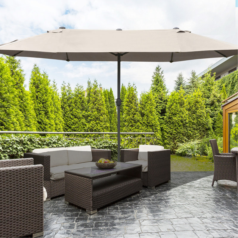 Parasol de patio rectangulaire extérieur en acier 15 'avec base, protection solaire et manivelle Easy, Brun