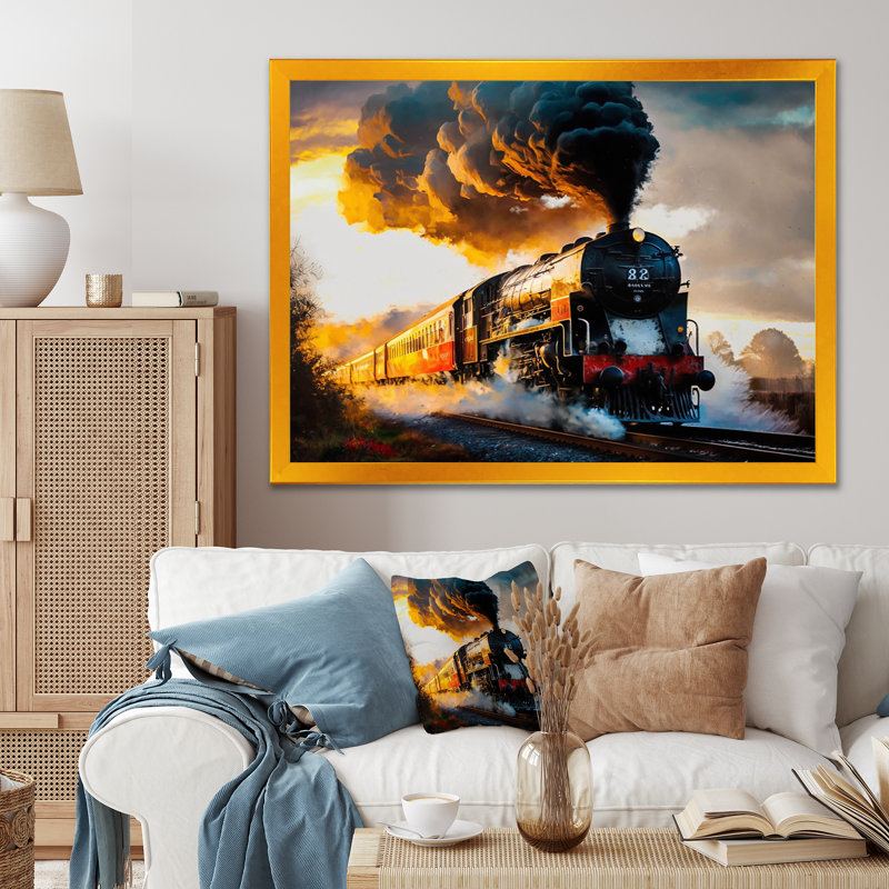 Train en mouvement II - train de transport, impressions sur toile, H 34 po x l 44 po, Encadrement doré