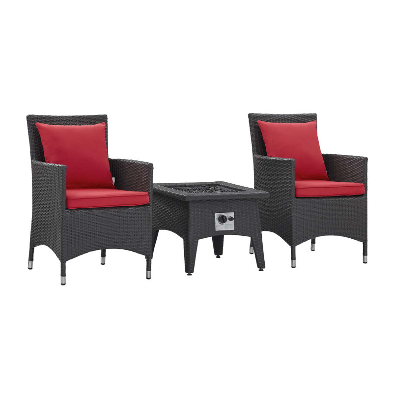  3 pièces en rotin avec coussins, Rouge