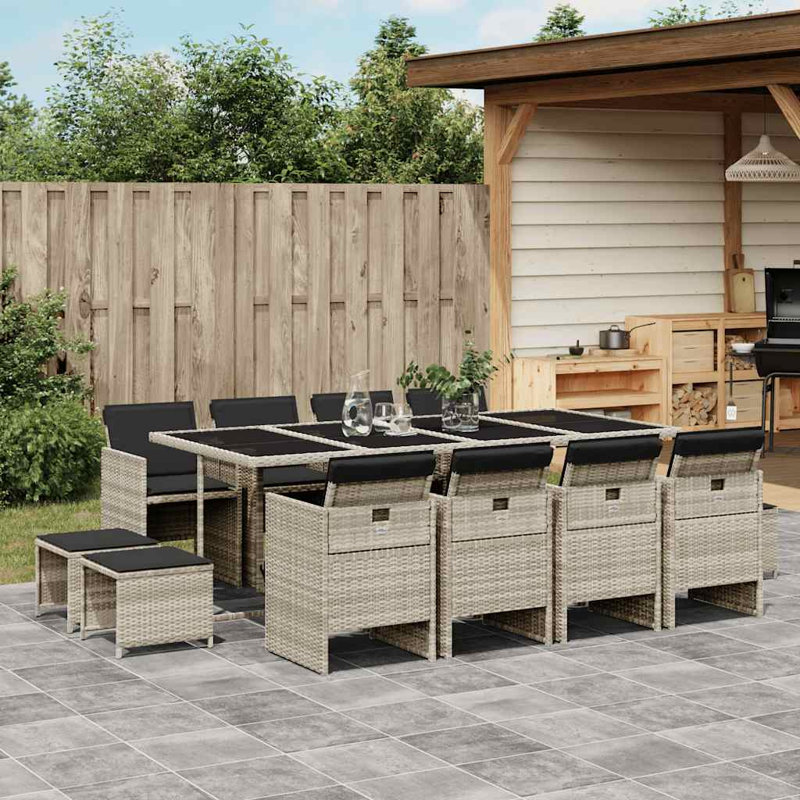 Patio Dining Set Table,, Light Grey; Black, 73 cm H x 220 cm W x 106 cm D, Black