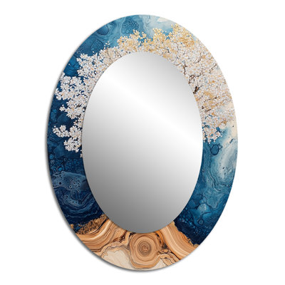 Golden Cherry Blossom Tree Garden Of Winter Beauty III - Traditional Oval Wall Mirror