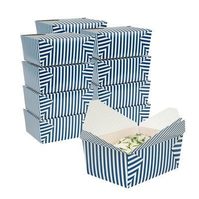 Restaurantware-Bio Tek 8.5 x 6.2 x 3.5 Inch Food Containers, Durable Takeaway Boxes - Disposable, Striped, Blue And White Paper 98 Ounce Takeout Boxes