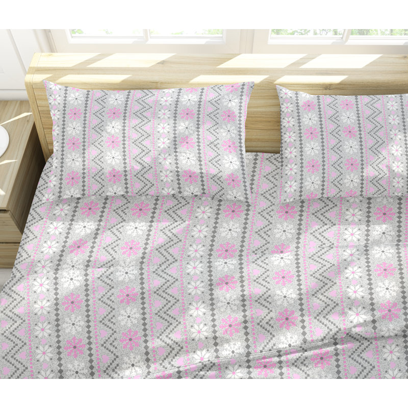 Microfiber Floral Sheet Set, Full/Double Sheet Set+Fitted Sheet+2 Pillowcase