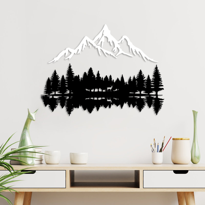 Accessoire mural décoratif en métal, noir et blanc, 24,4 po x 8,7 po | Fabrication 100% métal, épaisseur: 0,06 po | Conception murale facile à installer, parfaite pour la décoration intérieure, pièce décorative élégante et contemporaine